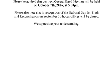 Update on General Band Meeting and Office Closure